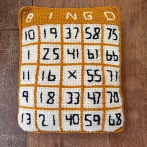 Vintage Crocheted‎ Bingo Card Accent Throw Pillow Handmade Seat Cushion